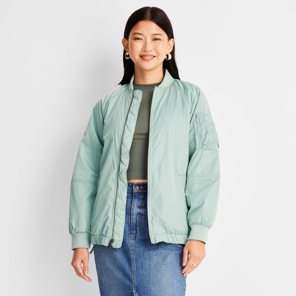 Women's Oversized Bomber Jacket - a New Day™ Blue S